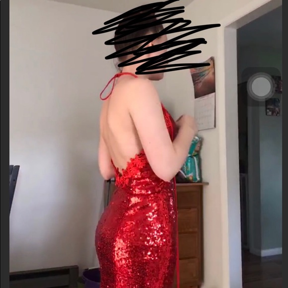 RED SEQUIN PROM DRESS - Picture 2 of 5